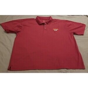 Virginia Tech Hokies Shirt Mens XXL 2XL Burgundy Striped Short Sleeve Polo NCAA